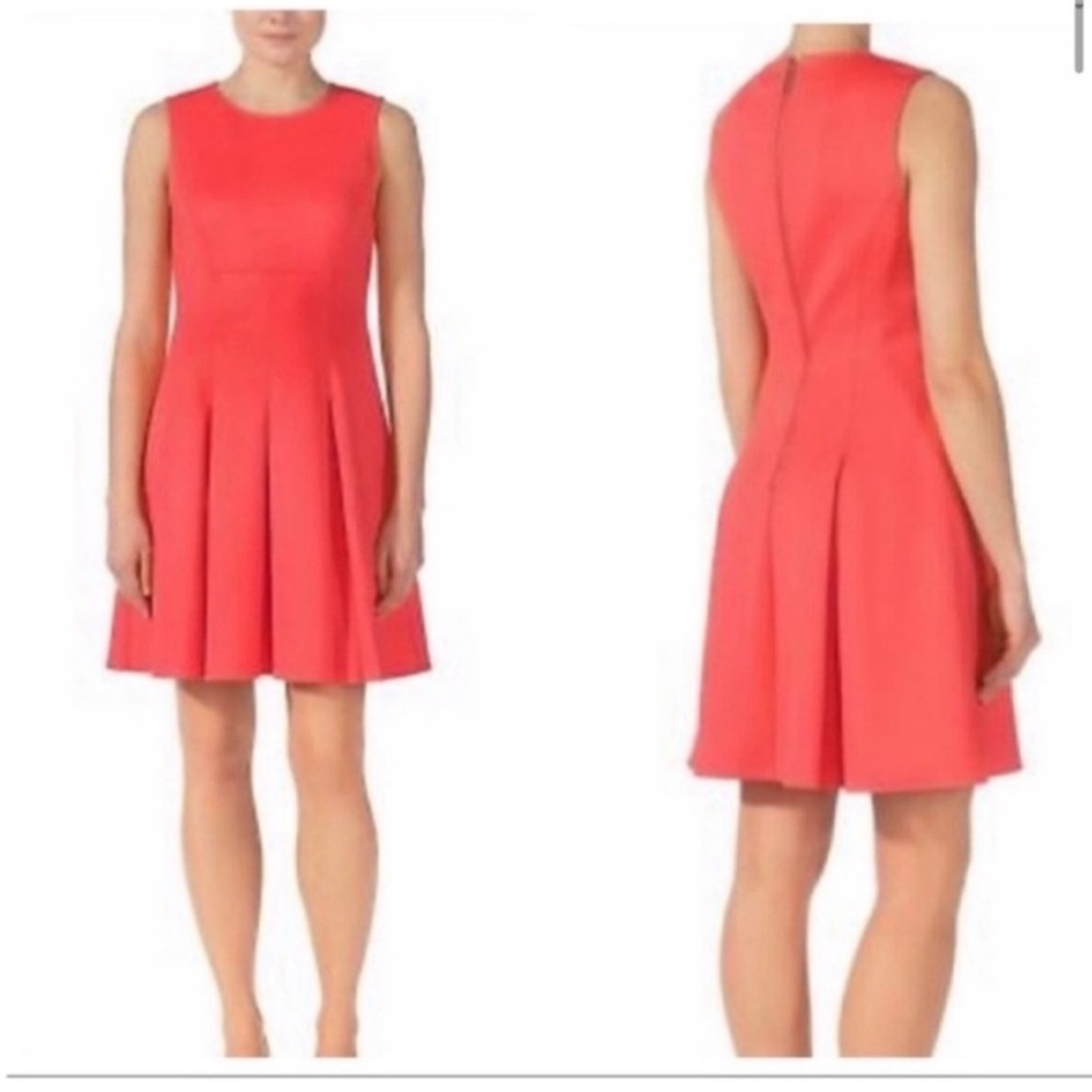 Ted Baker Coral sleeveless skater style dress exposed back gold zipper size 8-10